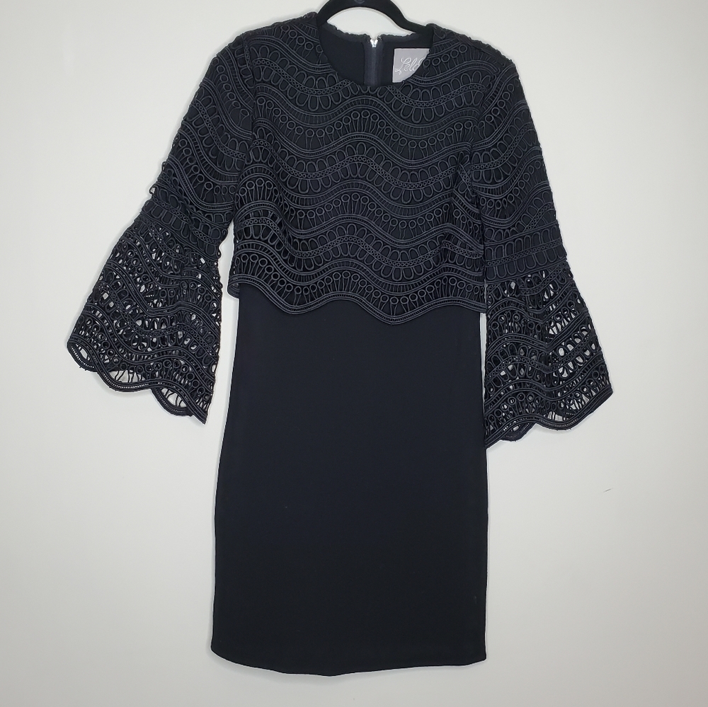 Lela Rose Wool Lace Overlay Midi Dress Size 4 USA